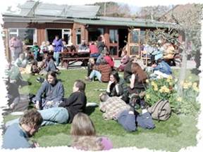 summer lunchtime outside the community centre